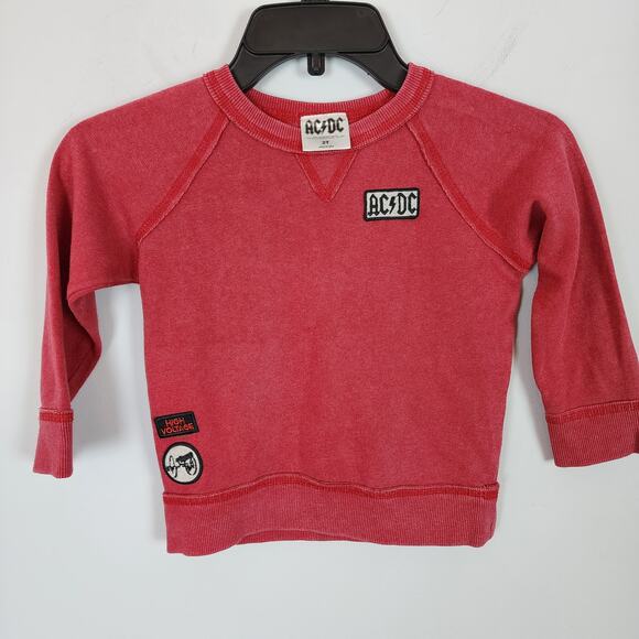AC/DC Sweatshirt Toddler Size 2T Red Long Sleeve Patch Logos Rock Punk Band - Picture 1 of 4